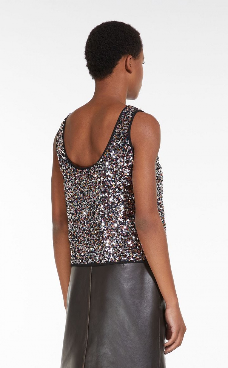 Tops Max Mara Top Embroidered With Sequins Multicoloridas | MMR593668