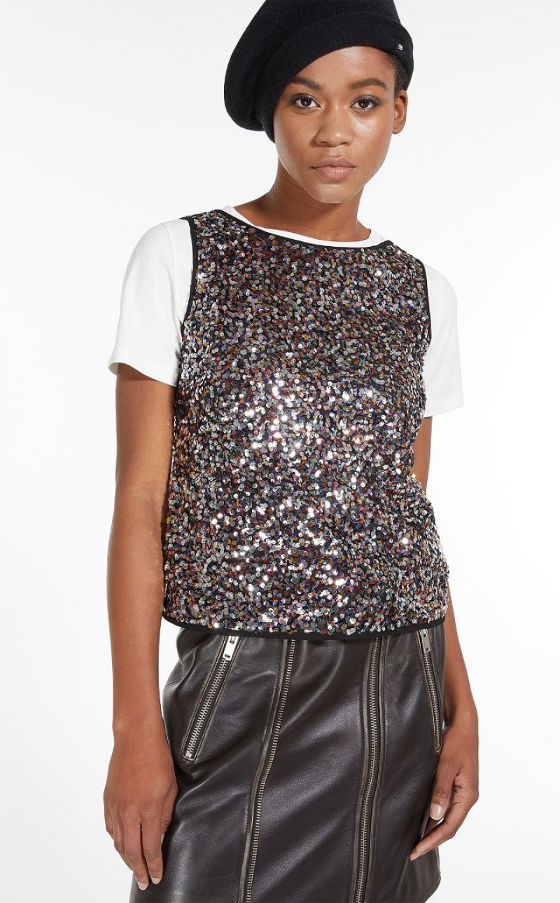 Tops Max Mara Top Embroidered With Sequins Multicoloridas | MMR593668