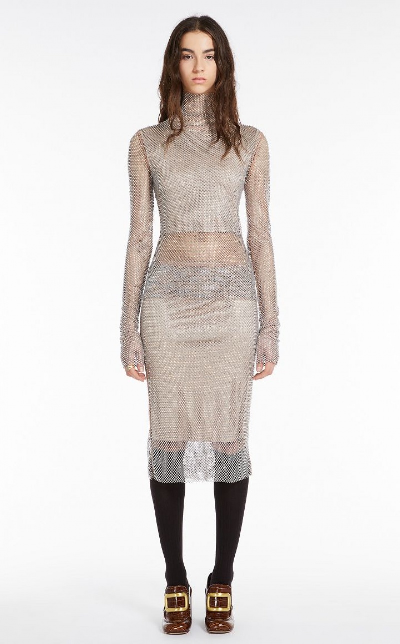 Tops Max Mara Turtle Neck In Mesh With Rhinestones Abricó | MMR593633