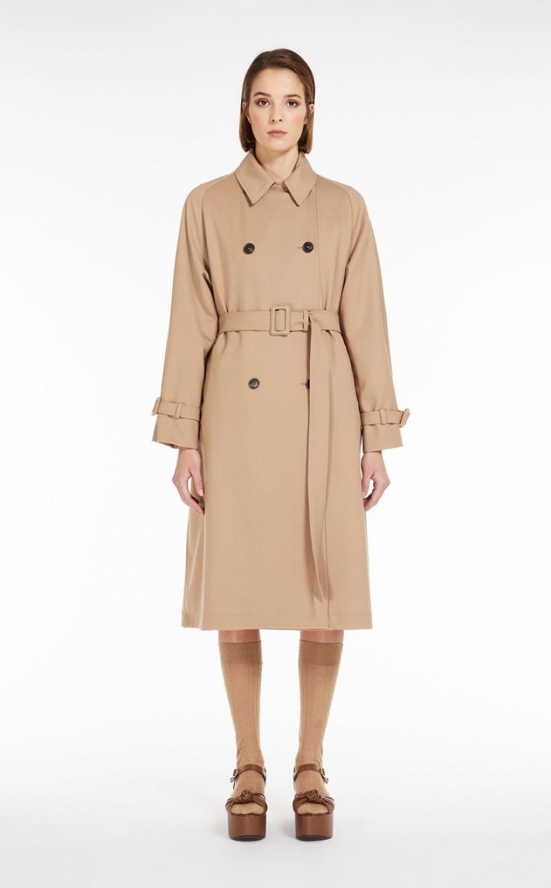 Trench Max Mara Double-breasted In Showerproof Fabric Marrom | MMR593943