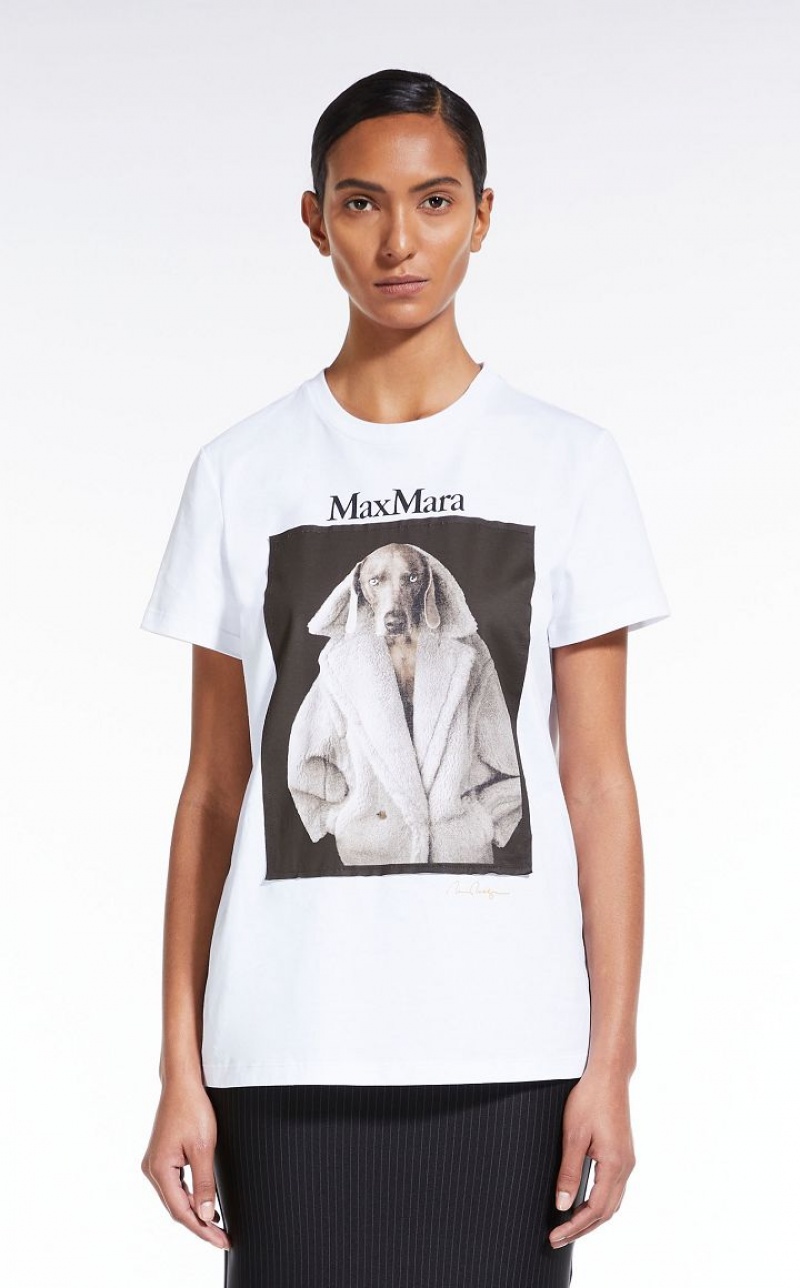 T-shirt Max Mara Cotton With Wegman Print Branco | MMR593665