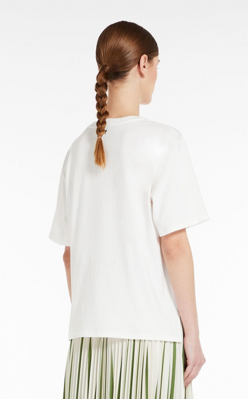 T-shirt Max Mara Jersey With Print And Embroidery Branco | MMR593635