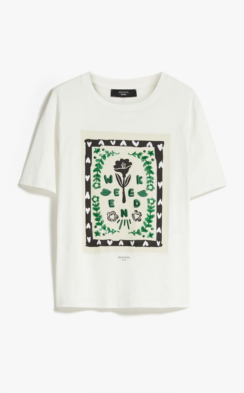 T-shirt Max Mara Jersey With Print And Embroidery Branco | MMR593635