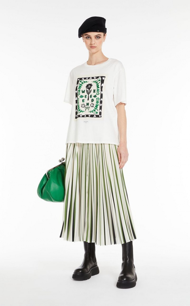 T-shirt Max Mara Jersey With Print And Embroidery Branco | MMR593635