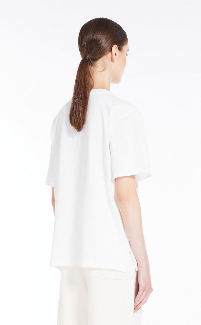 T-shirt Max Mara Jersey With Print And Embroidery Branco | MMR593649