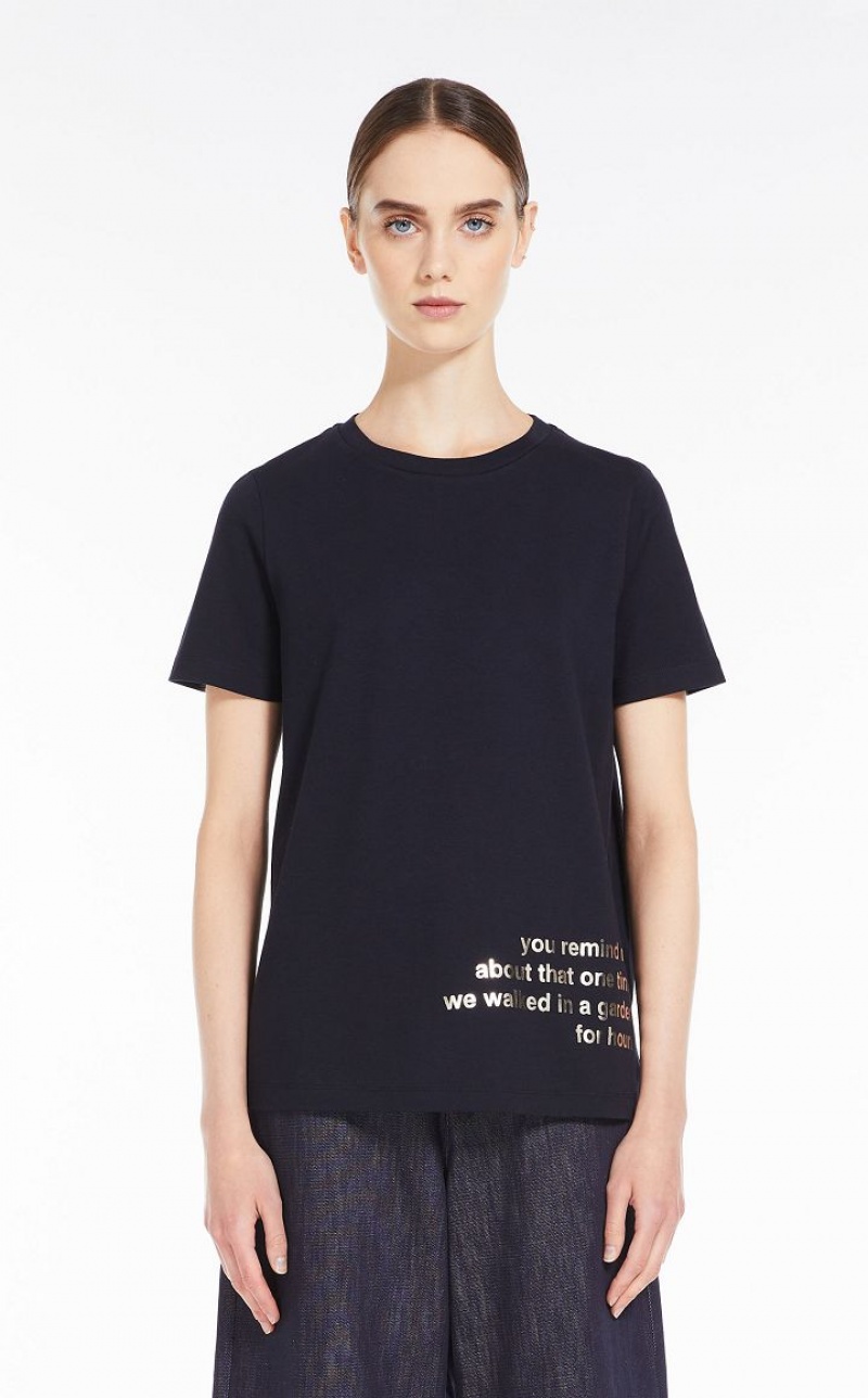 T-shirt Max Mara Printed Cotton Azul Marinho | MMR593654