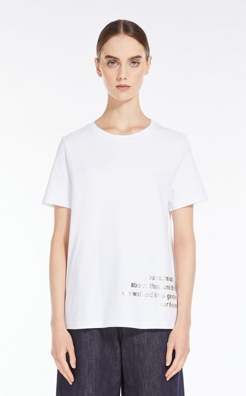 T-shirt Max Mara Printed Cotton Branco | MMR593641