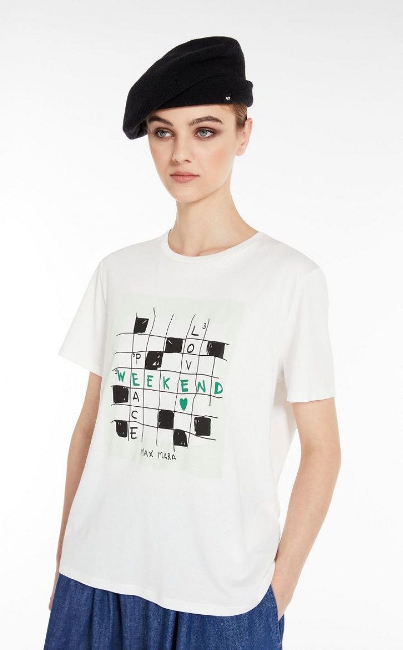 T-shirt Max Mara Printed Jersey Branco | MMR593636