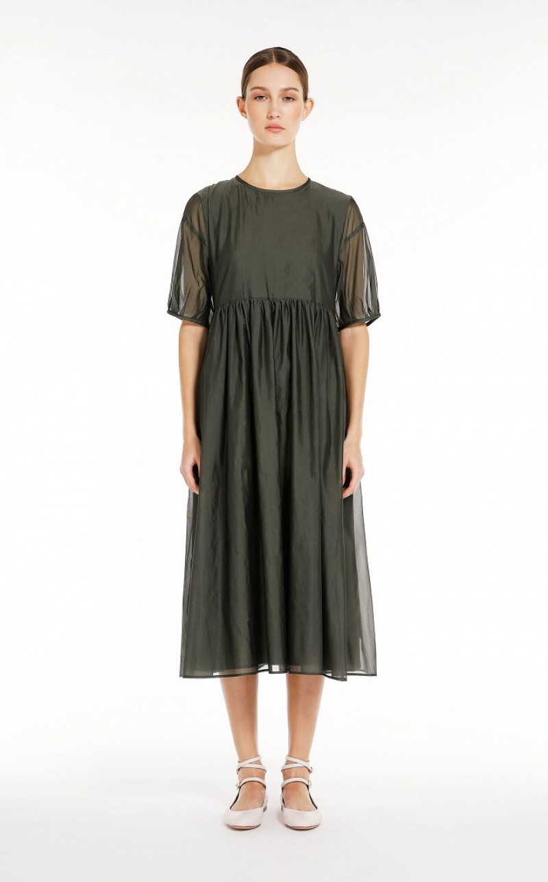 Vestidos Max Mara Cotton And Silk Organza Cinzentas Escuro Verdes | MMR593413