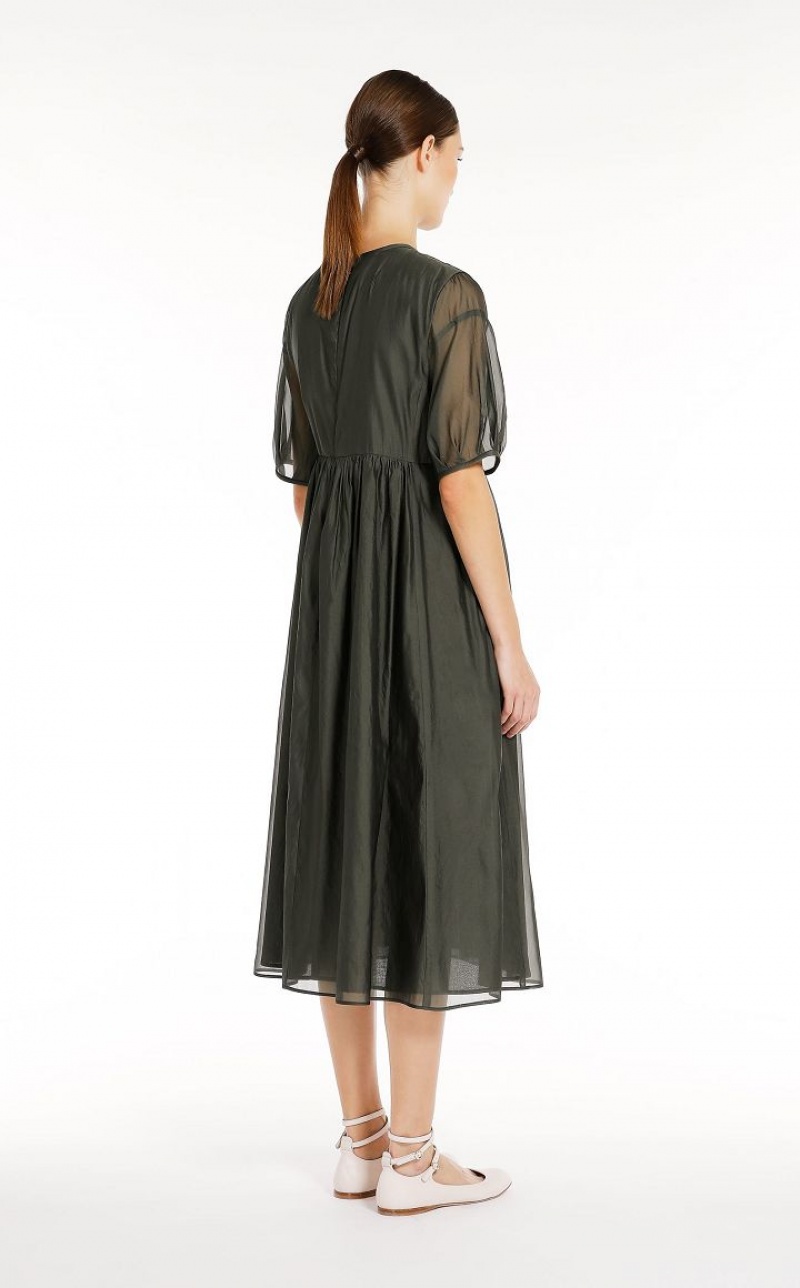 Vestidos Max Mara Cotton And Silk Organza Cinzentas Escuro Verdes | MMR593413