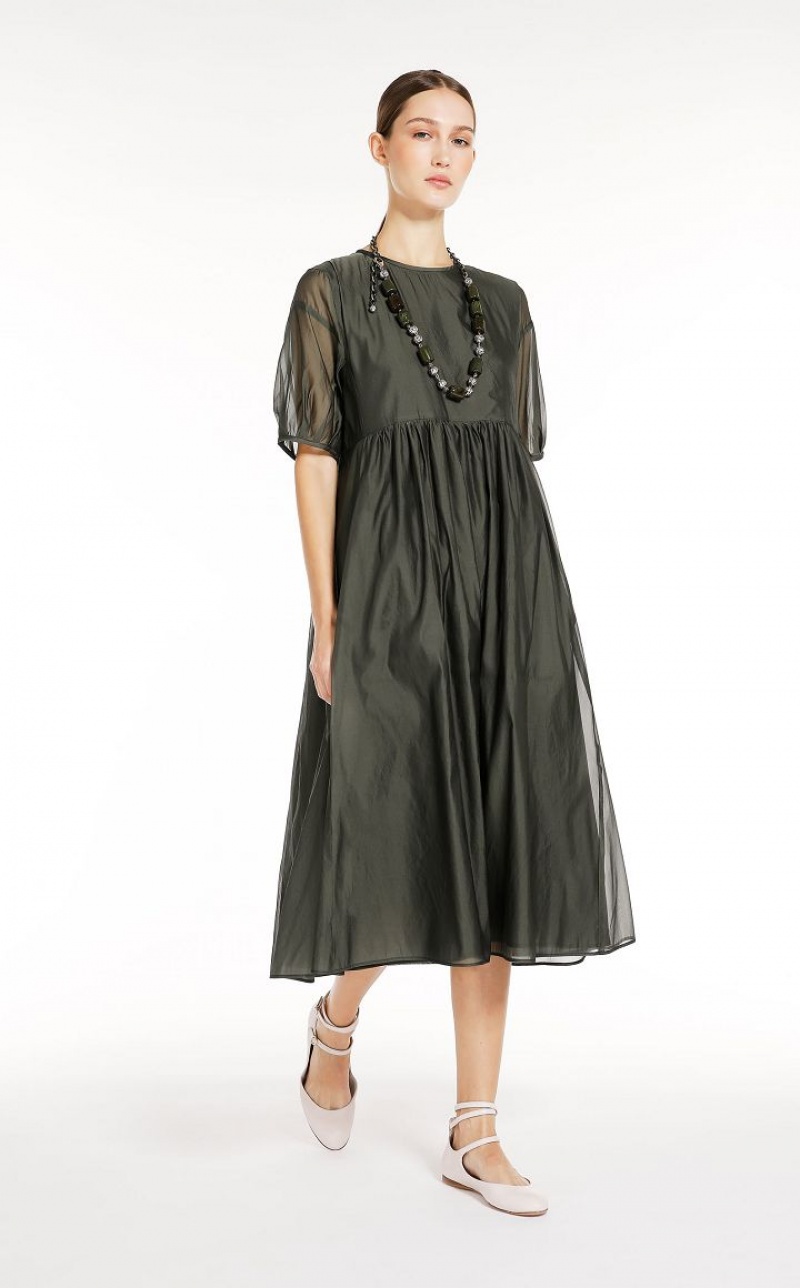 Vestidos Max Mara Cotton And Silk Organza Cinzentas Escuro Verdes | MMR593413