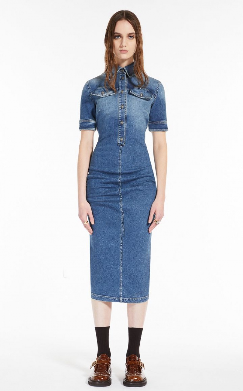 Vestidos Max Mara Fitted Super Stretch Denim Azul Marinho | MMR593386