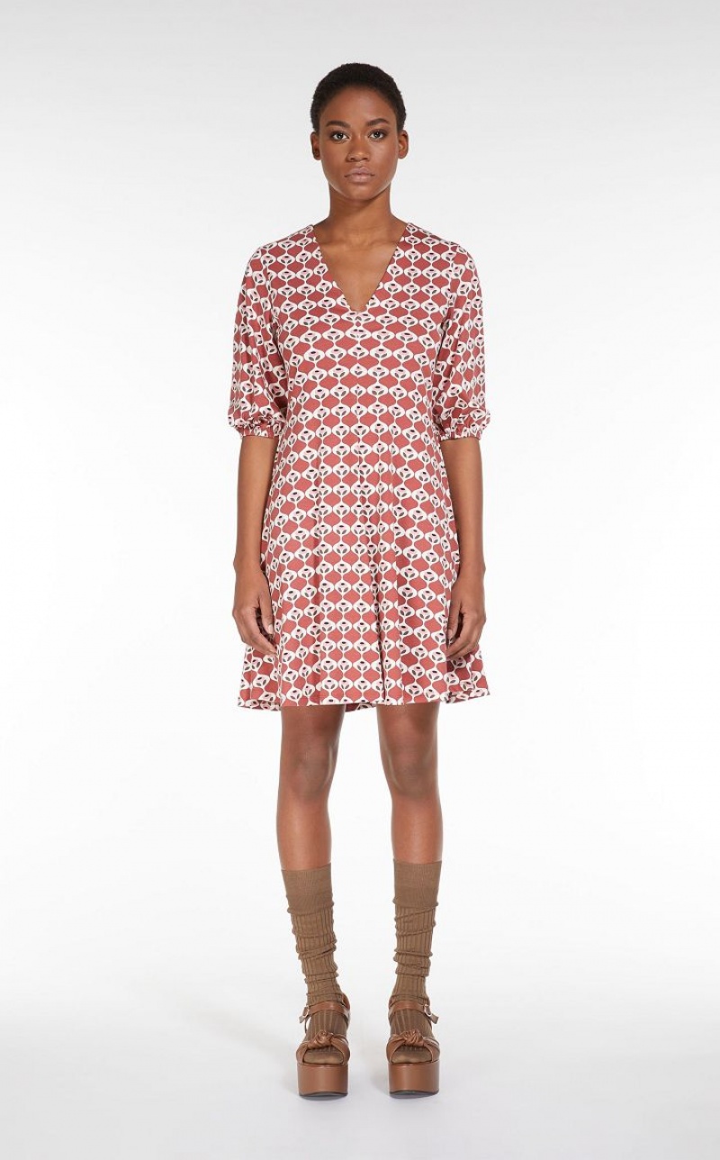 Vestidos Max Mara Flared In Printed Jersey Vermelhas | MMR593380