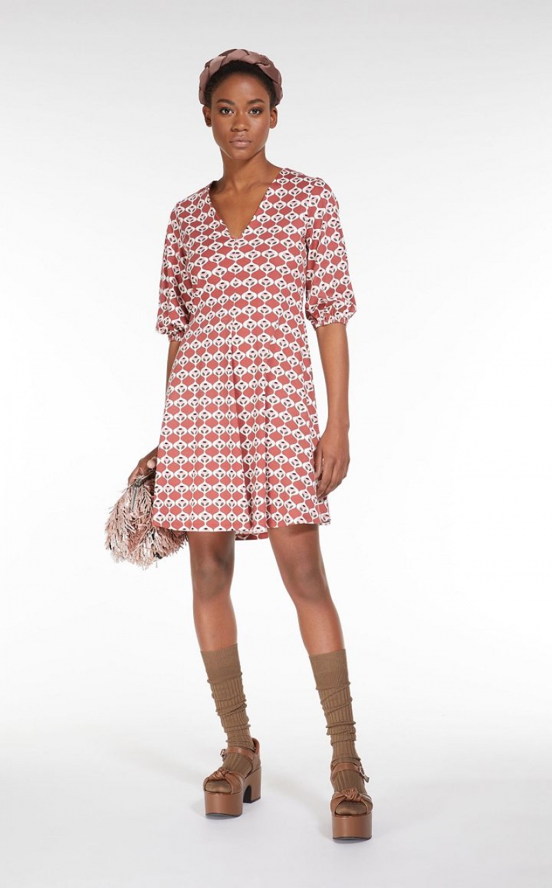 Vestidos Max Mara Flared In Printed Jersey Vermelhas | MMR593380