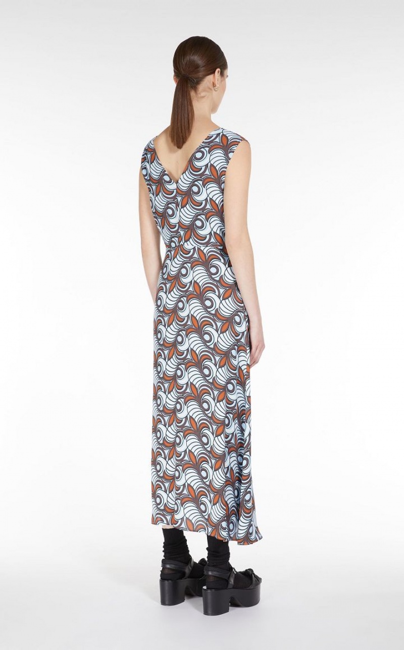 Vestidos Max Mara Flared In Printed Satin Marrom | MMR593367