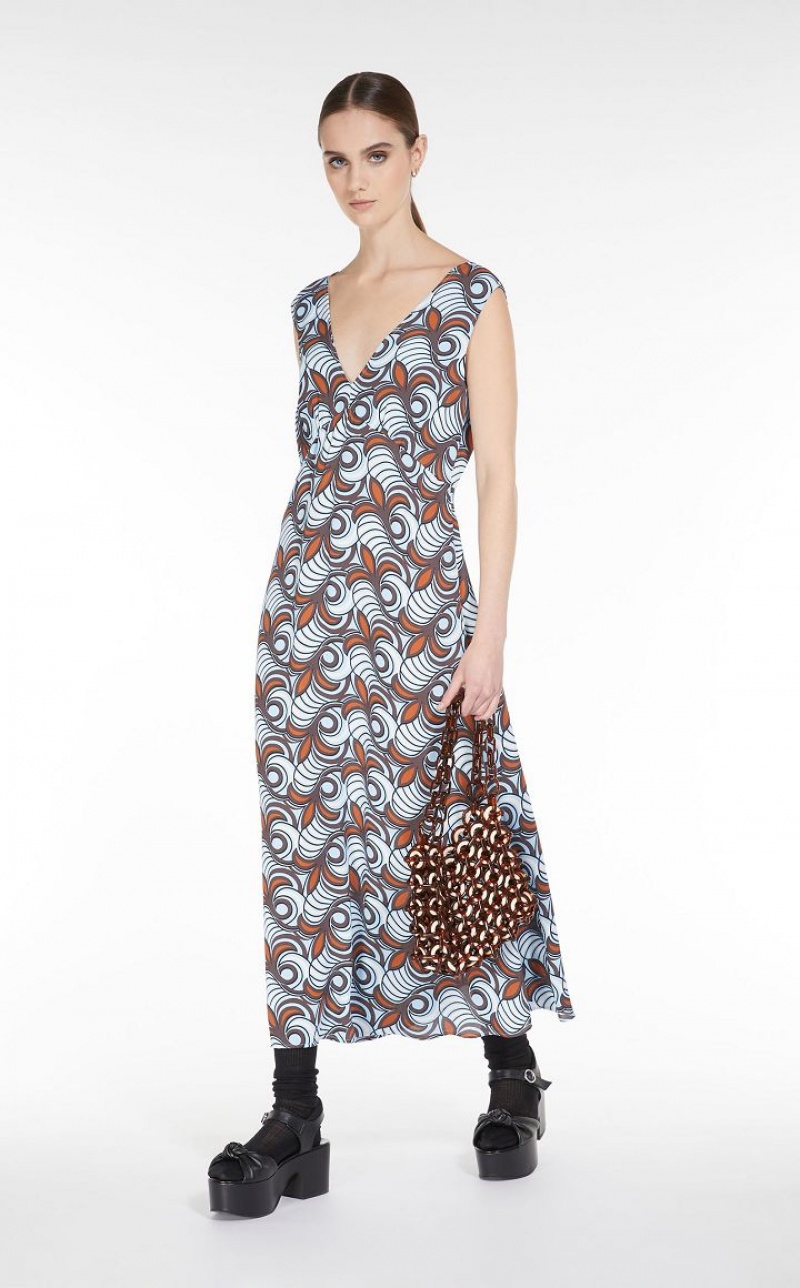 Vestidos Max Mara Flared In Printed Satin Marrom | MMR593367