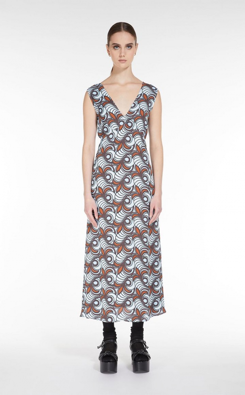 Vestidos Max Mara Flared In Printed Satin Marrom | MMR593367