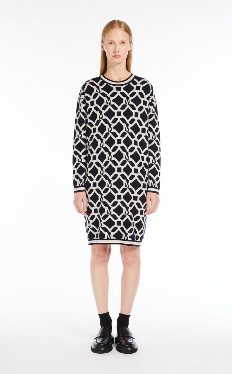 Vestidos Max Mara Jacquard-knit Wool And Cashmere Azul Marinho | MMR593351