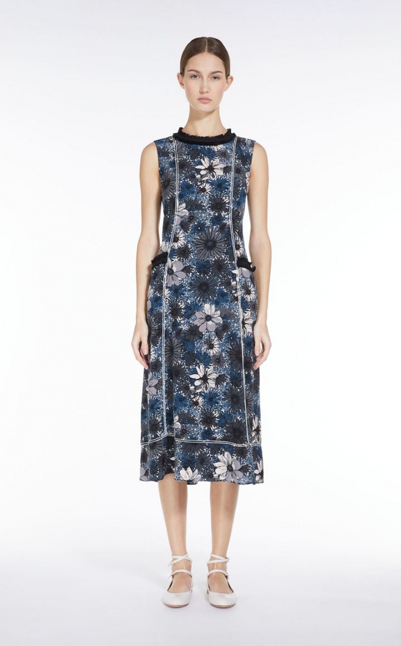 Vestidos Max Mara Printed Crepe De Chine Luz Azuis | MMR593392