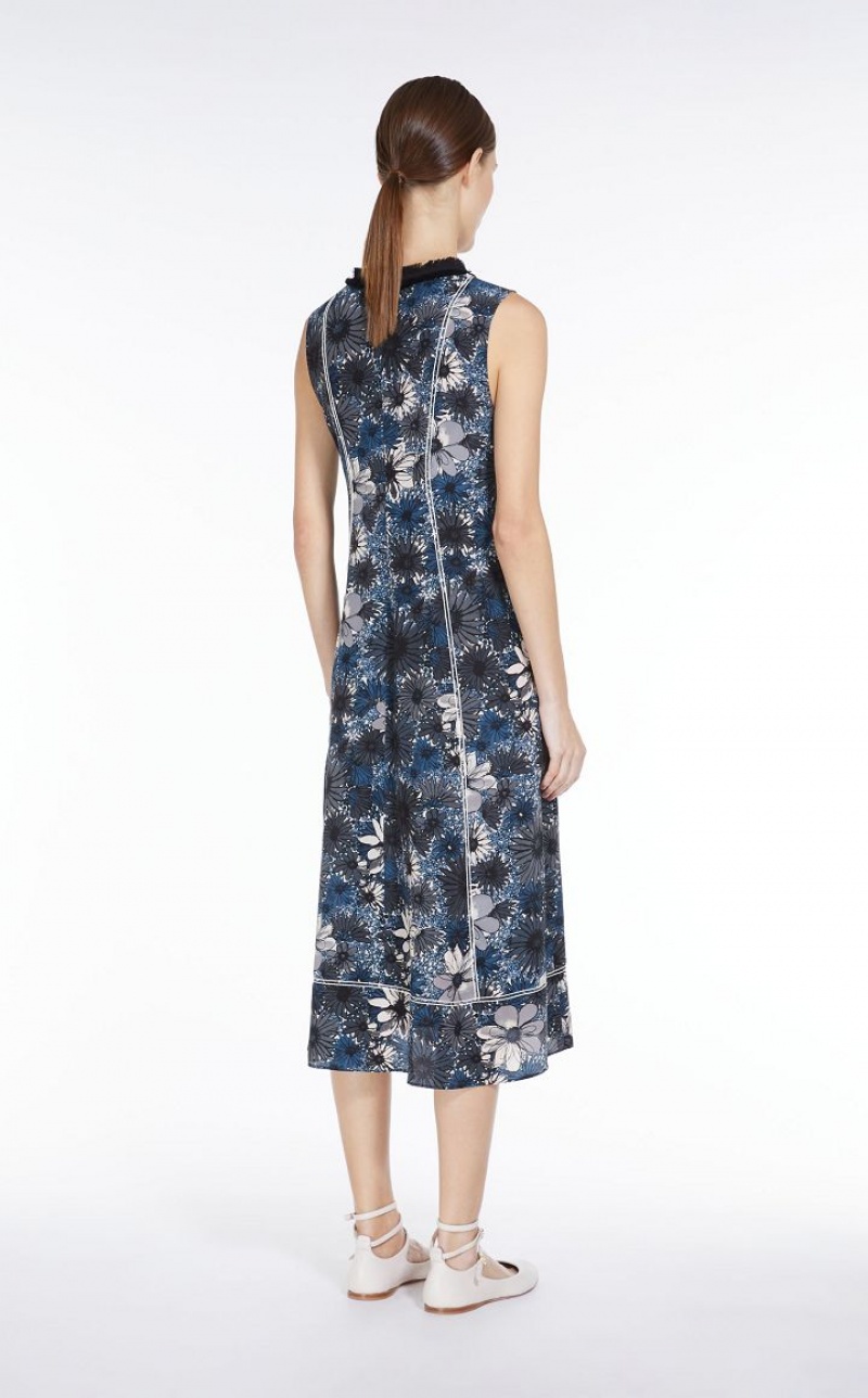 Vestidos Max Mara Printed Crepe De Chine Luz Azuis | MMR593392