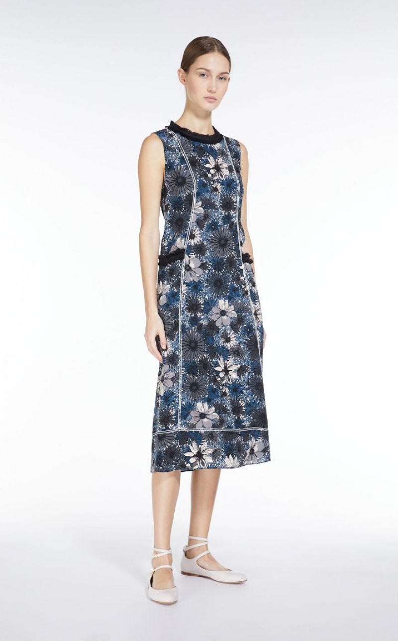 Vestidos Max Mara Printed Crepe De Chine Luz Azuis | MMR593392