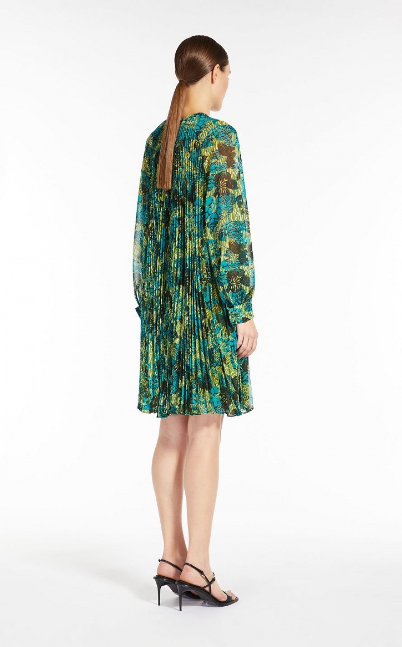 Vestidos Max Mara Printed Pleated Georgette Limão | MMR593363