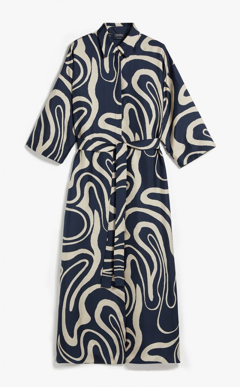 Vestidos Max Mara Printed Silk Shirt Azul Marinho | MMR593377