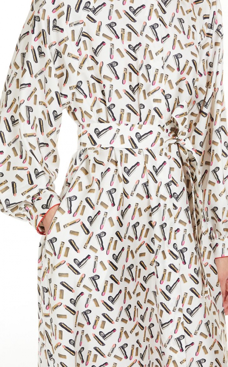 Vestidos Max Mara Printed Silk Shirt Branco Pretas | MMR593346