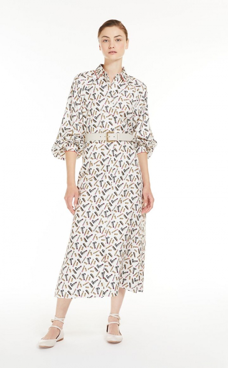 Vestidos Max Mara Printed Silk Shirt Branco Pretas | MMR593346