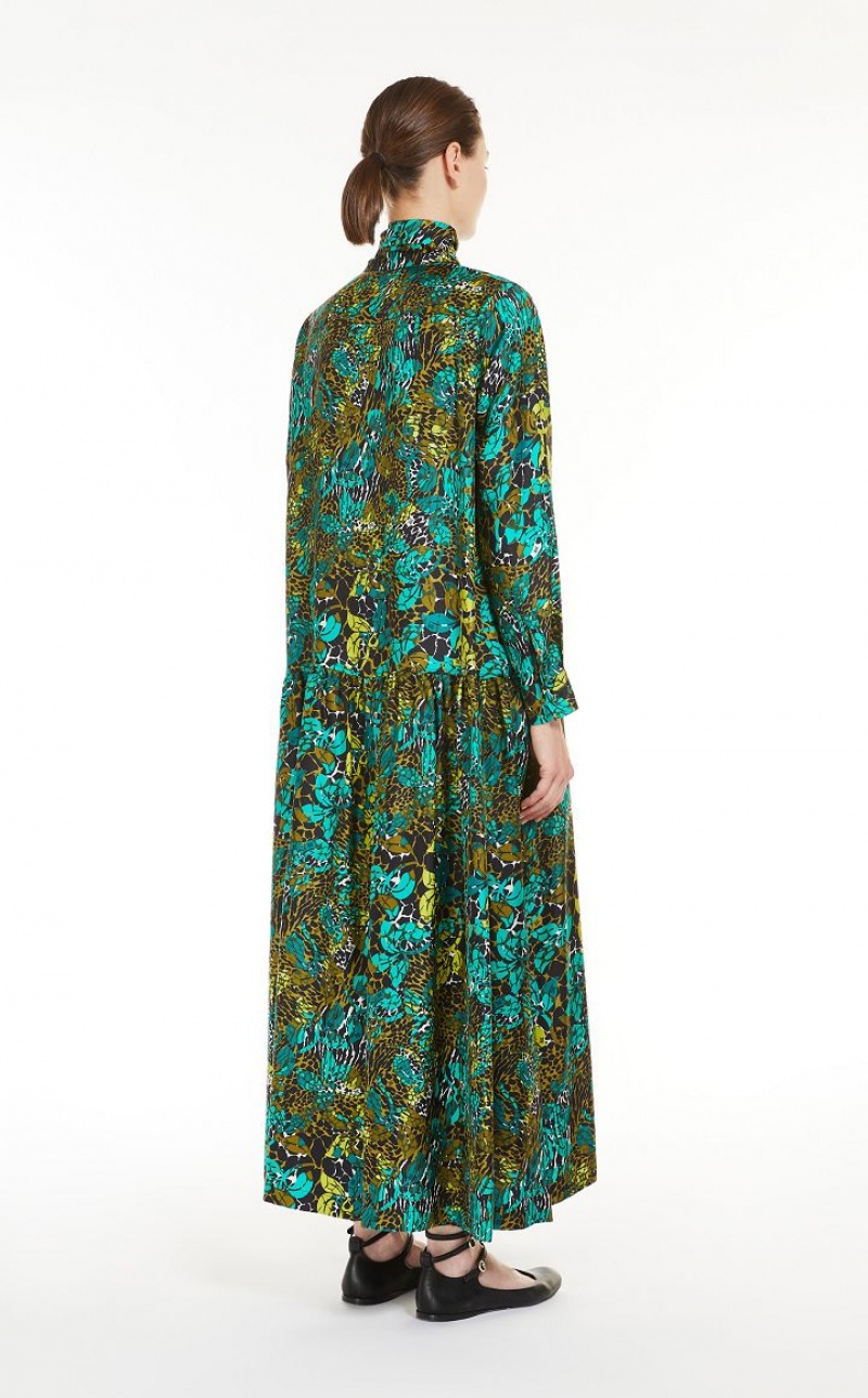 Vestidos Max Mara Printed Silk Shirt Verde Oliva Verdes | MMR593360