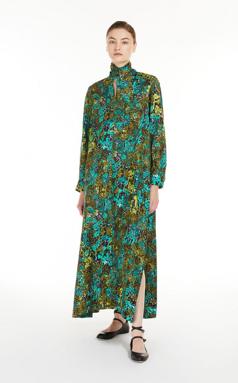 Vestidos Max Mara Printed Silk Shirt Verde Oliva Verdes | MMR593360