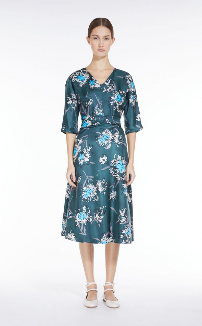 Vestidos Max Mara Printed Silk Verdes | MMR593356