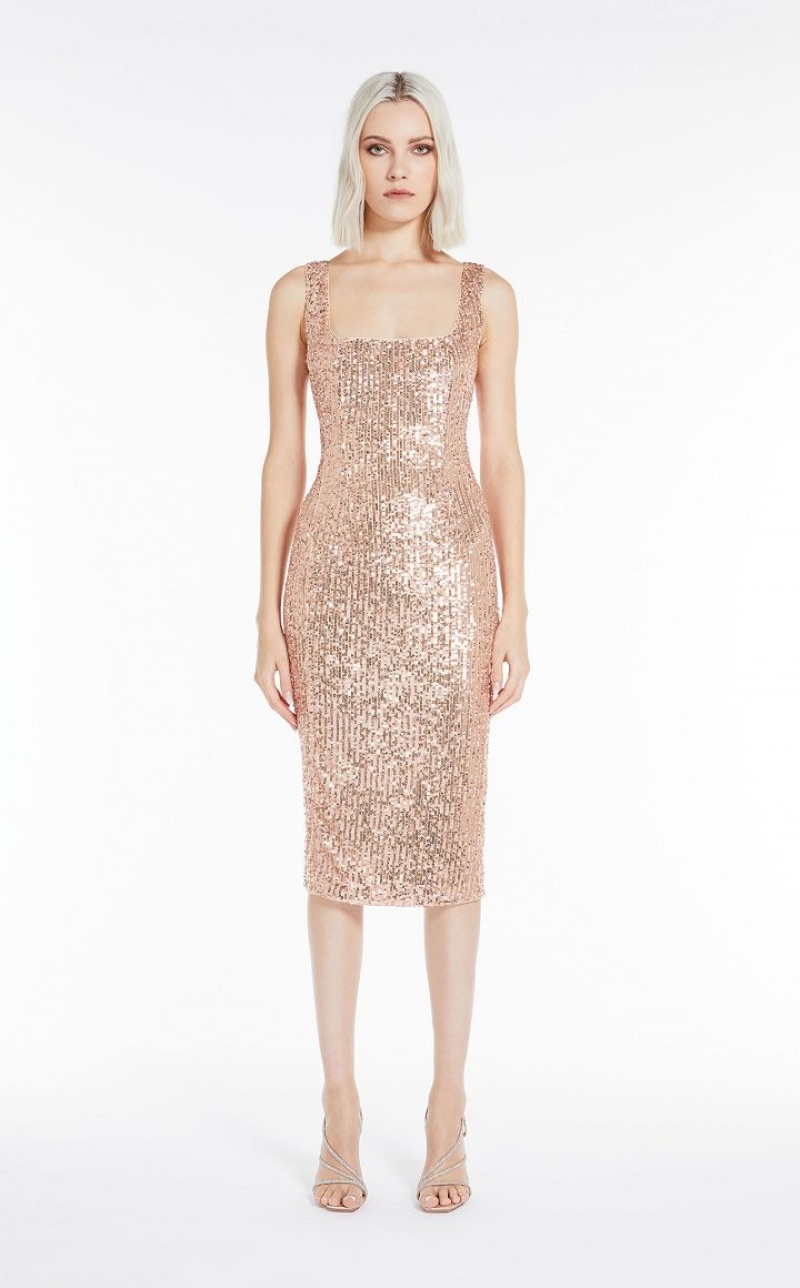 Vestidos Max Mara Sequinned Sheath Luz Rosa | MMR593332