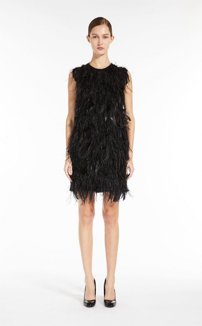 Vestidos Max Mara Short With Feathers Pretas | MMR593339