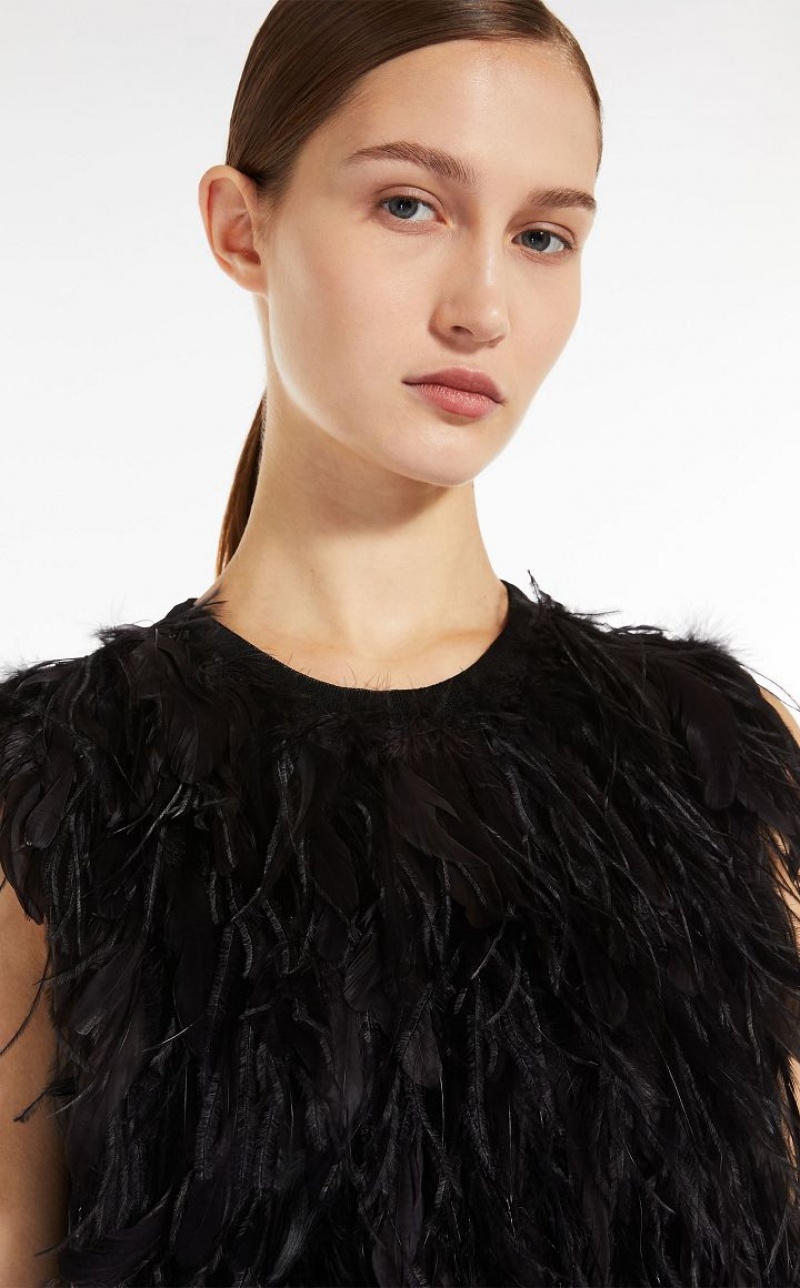 Vestidos Max Mara Short With Feathers Pretas | MMR593339