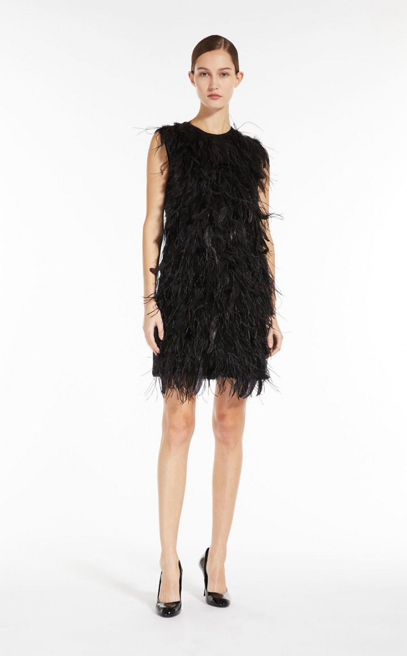 Vestidos Max Mara Short With Feathers Pretas | MMR593339