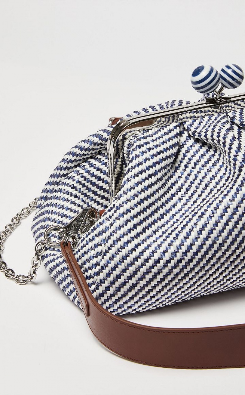 Weekend Bag Max Mara Medium Pasticcinoin Raffia Azul Marinho | MMR594149